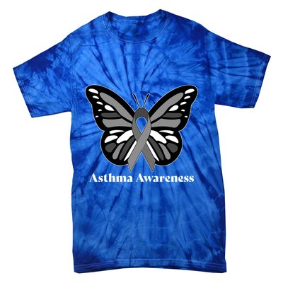 Asthma Awareness Gray Ribbon Butterfly Tie-Dye T-Shirt