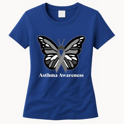 Asthma Awareness Gray Ribbon Butterfly Womens T-Shirt