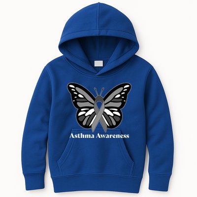 Asthma Awareness Gray Ribbon Butterfly Kids Hoodie