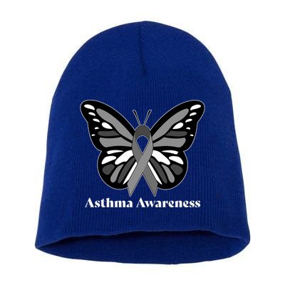 Asthma Awareness Gray Ribbon Butterfly Short Acrylic Beanie