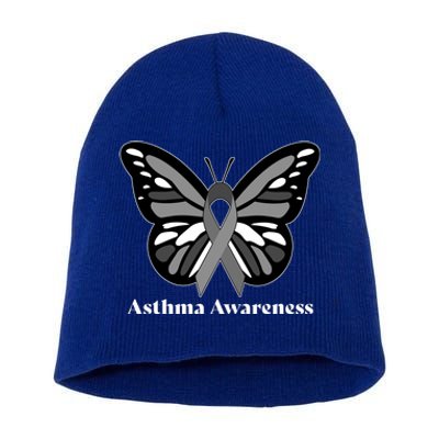 Asthma Awareness Gray Ribbon Butterfly Short Acrylic Beanie