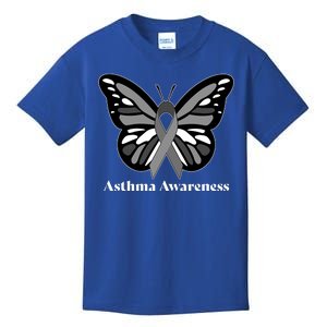 Asthma Awareness Gray Ribbon Butterfly Kids T-Shirt