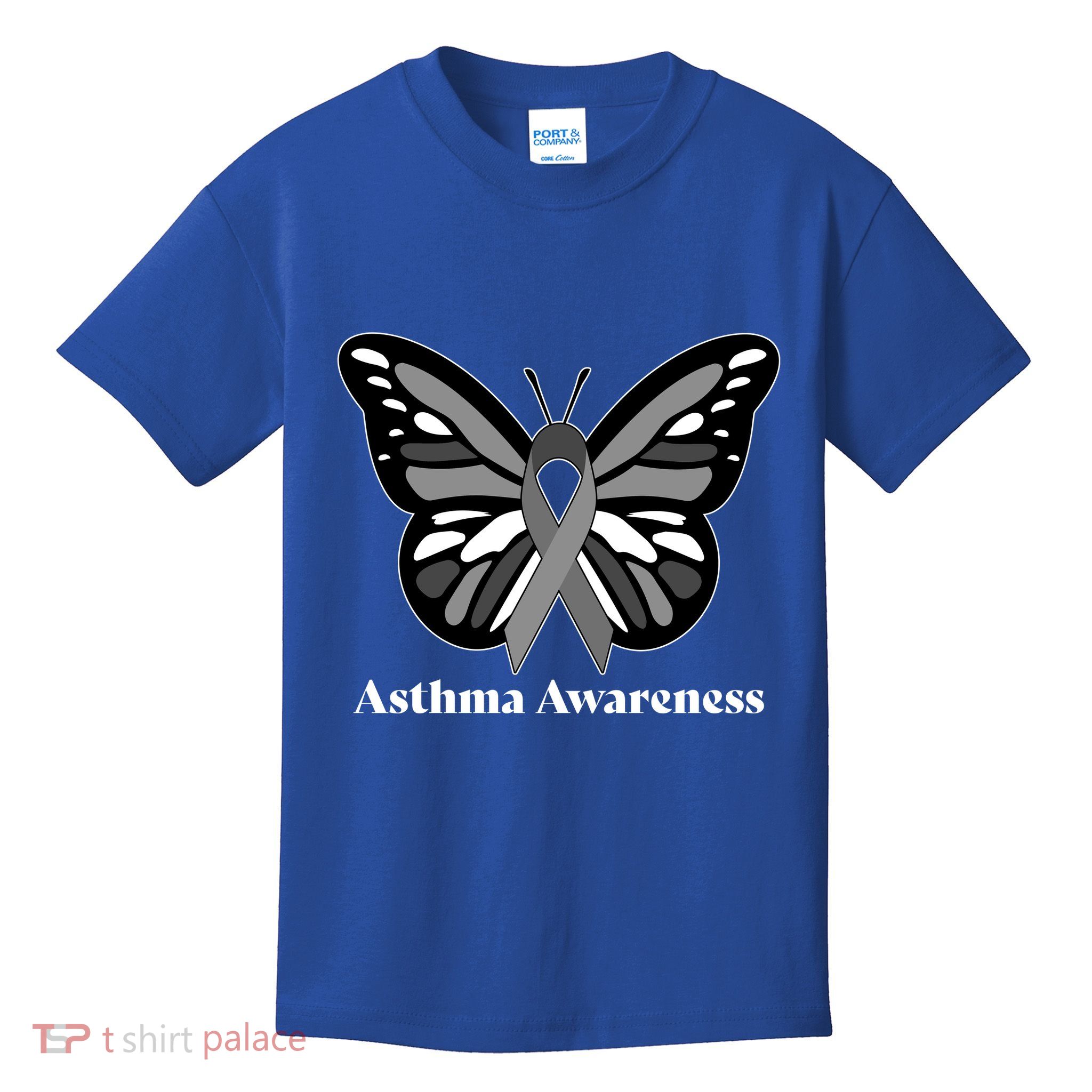 Asthma Awareness Gray Ribbon Butterfly Kids T-Shirt