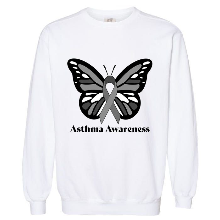 Asthma Awareness Gray Ribbon Butterfly Garment-Dyed Sweatshirt