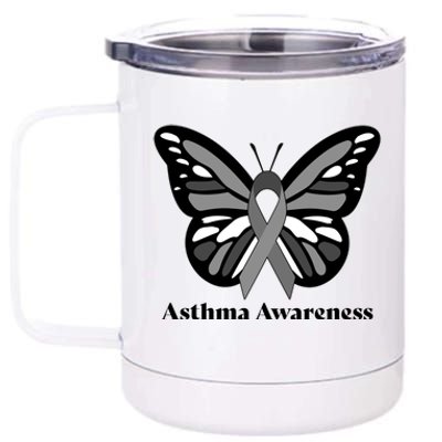 Asthma Awareness Gray Ribbon Butterfly 12 oz Stainless Steel Tumbler Cup