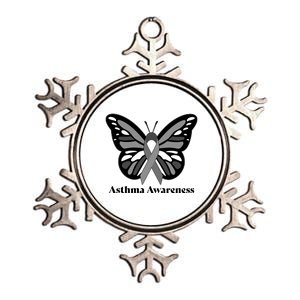 Asthma Awareness Gray Ribbon Butterfly Metallic Star Ornament