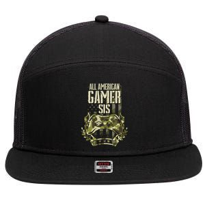 All American Gamer Sis 4th Of July Independence Day Gaming Gift 7 Panel Mesh Trucker Snapback Hat