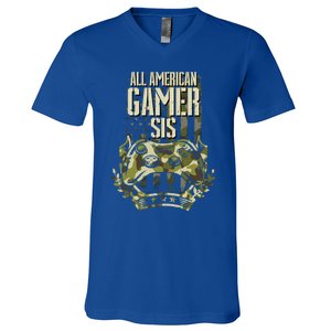 All American Gamer Sis 4th Of July Independence Day Gaming Gift V-Neck T-Shirt