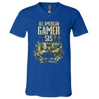 All American Gamer Sis 4th Of July Independence Day Gaming Gift V-Neck T-Shirt