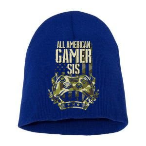 All American Gamer Sis 4th Of July Independence Day Gaming Gift Short Acrylic Beanie