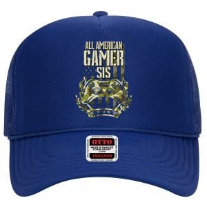 All American Gamer Sis 4th Of July Independence Day Gaming Gift High Crown Mesh Back Trucker Hat