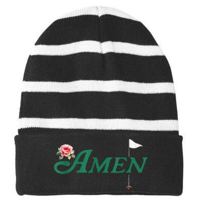 Amen Azalea Golf Masters Floral Golfing Enthusiast Striped Beanie with Solid Band