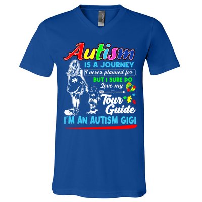 Autism Awareness Gigi Autism Is A Journey Gift V-Neck T-Shirt