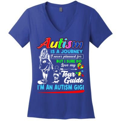 Autism Awareness Gigi Autism Is A Journey Gift Women's V-Neck T-Shirt
