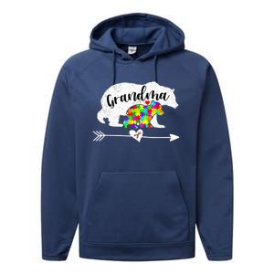 Autism Awareness Grandma Bear Support Autistic Adults Wo Performance Fleece Hoodie