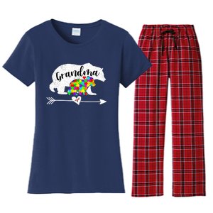 Autism Awareness Grandma Bear Support Autistic Adults Wo Women's Flannel Pajama Set