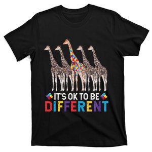 Autism Awareness Giraffe Puzzle It's Ok To Be Different T-Shirt