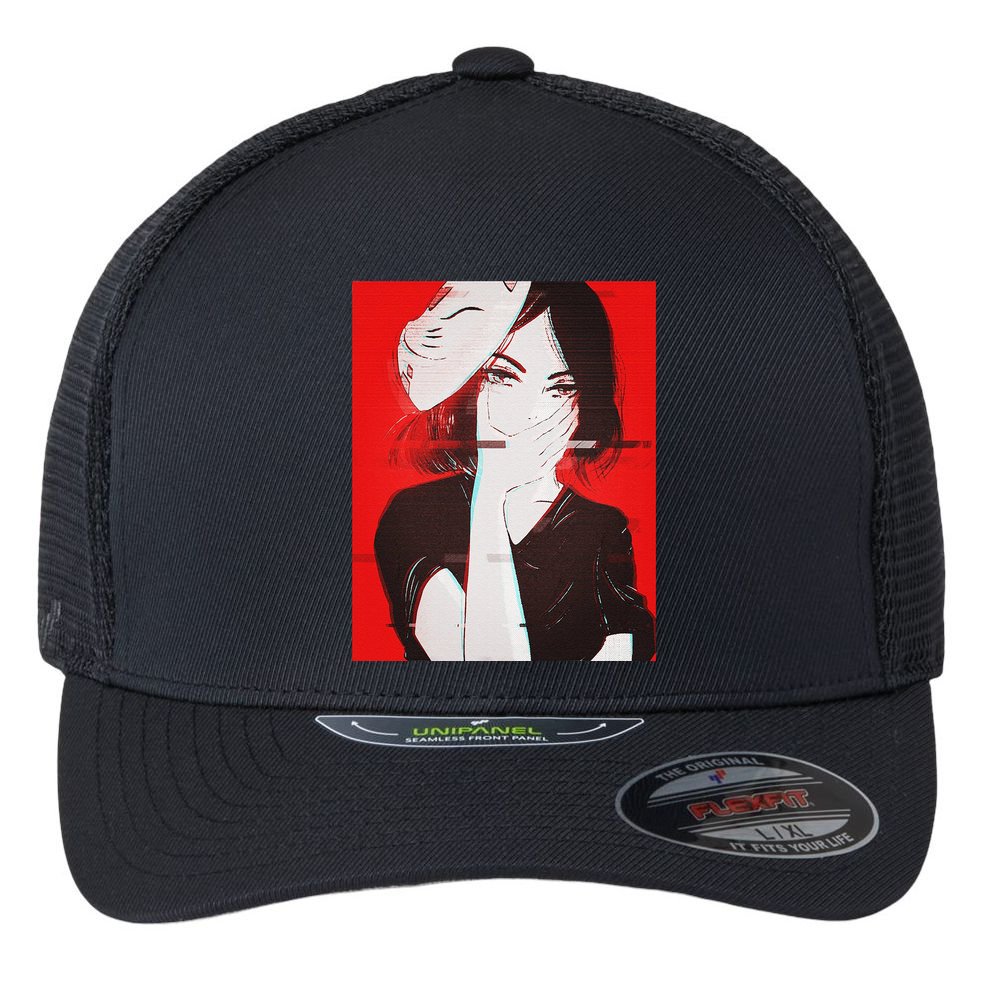 Anime Aesthetic Girl Japanese Gothic Waifu Flexfit Unipanel Trucker Cap