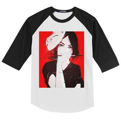 Anime Aesthetic Girl Japanese Gothic Waifu Kids Colorblock Raglan Jersey