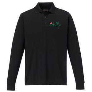 Amen Azalea Golf Masters Floral Golfing Enthusiast Design Performance Long Sleeve Polo