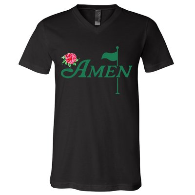 Amen Azalea Golf Masters Floral Golfing Enthusiast Design V-Neck T-Shirt