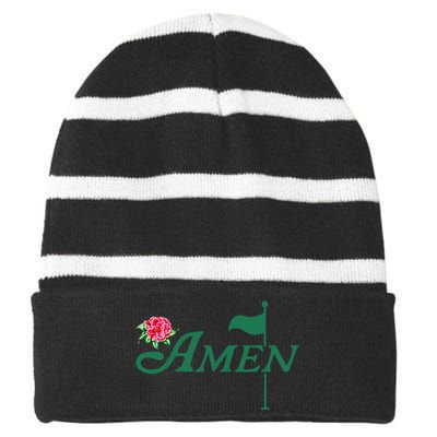 Amen Azalea Golf Masters Floral Golfing Enthusiast Design Striped Beanie with Solid Band