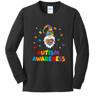 Autism Awareness Gnomes Heart Puzzle Gift Kids Long Sleeve Shirt