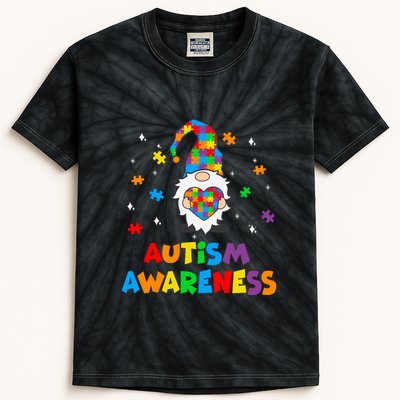 Autism Awareness Gnomes Heart Puzzle Gift Kids Tie-Dye T-Shirt