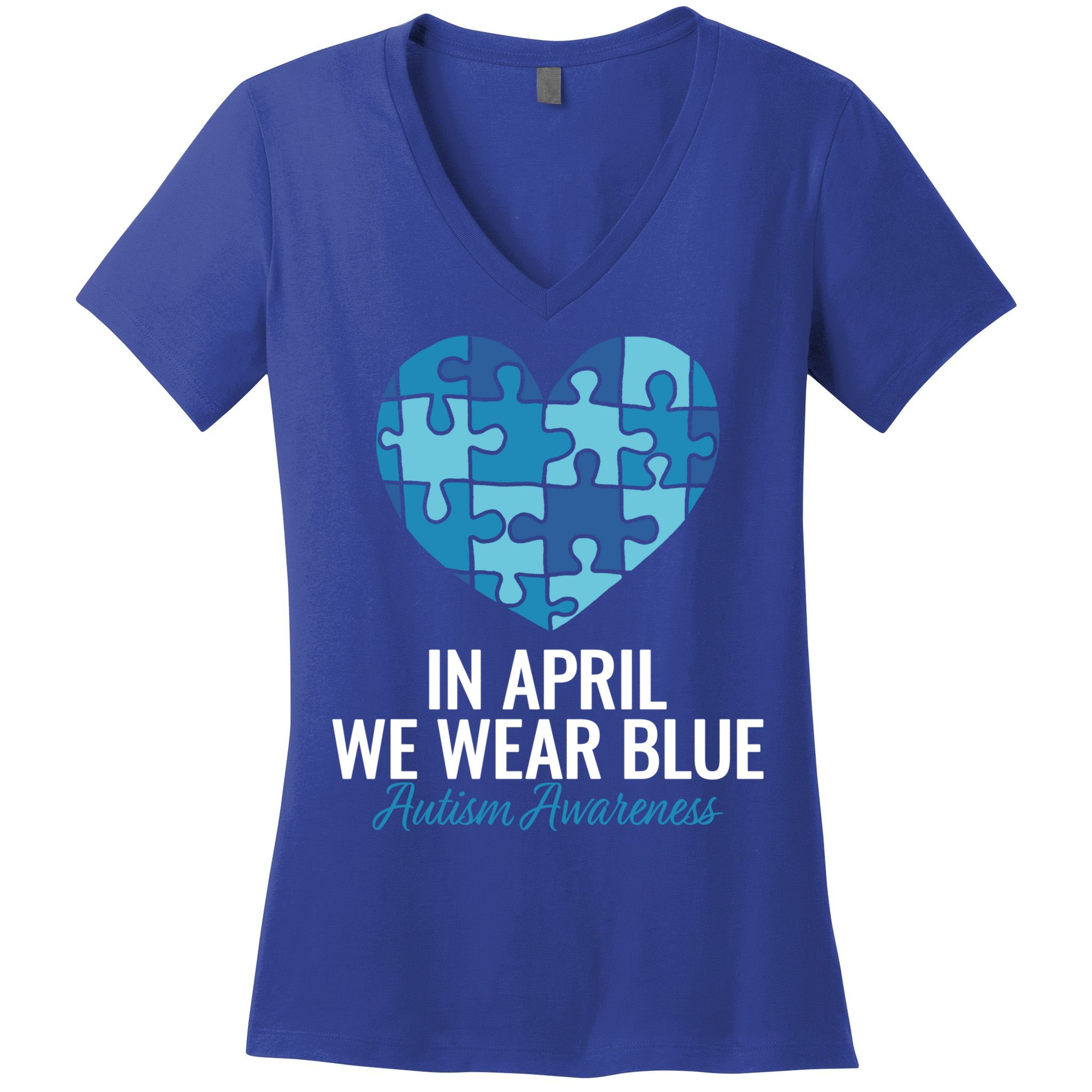 Autism Awareness Gift In April We Wear Blue Autism Gift Women's V-Neck T-Shirt