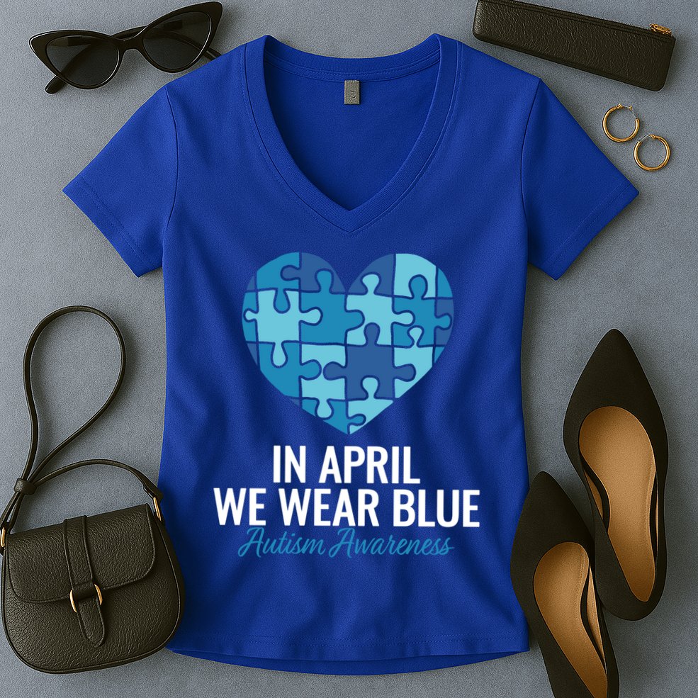 Autism Awareness Gift In April We Wear Blue Autism Gift Women's V-Neck T-Shirt
