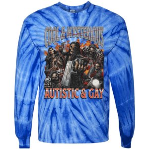 Autistic And Gay Funny Hard Skeleton Tie-Dye Long Sleeve Shirt