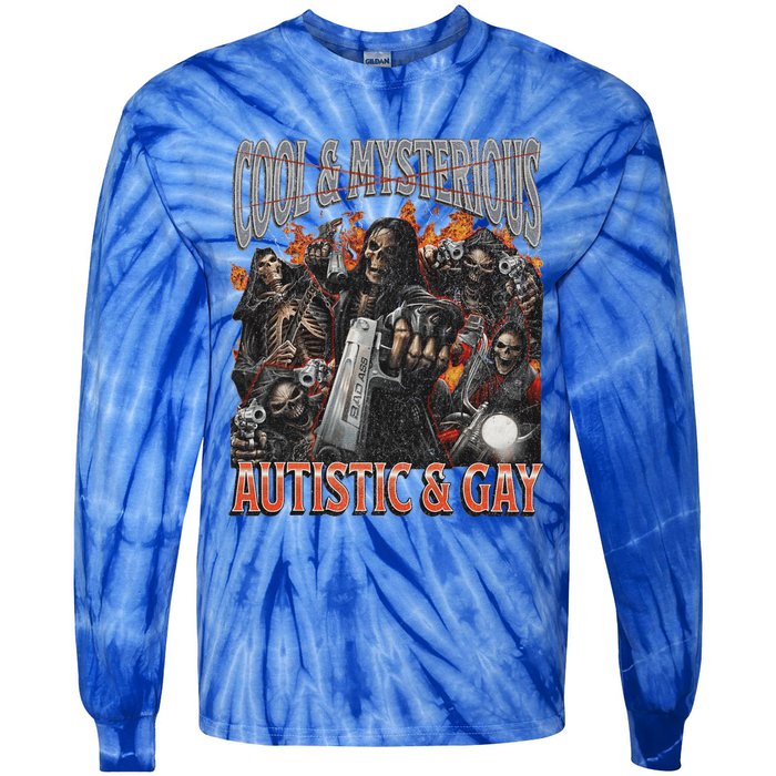 Autistic And Gay Funny Hard Skeleton Tie-Dye Long Sleeve Shirt