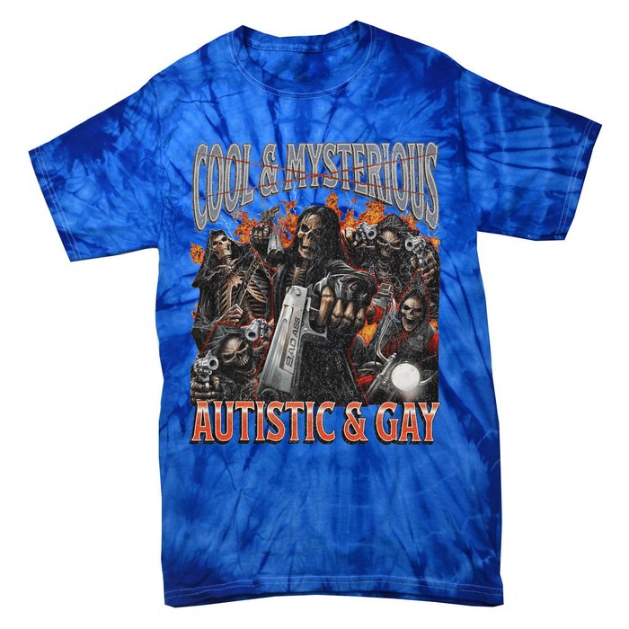 Autistic And Gay Funny Hard Skeleton Tie-Dye T-Shirt