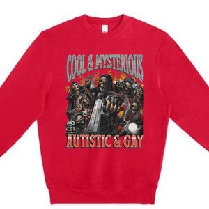 Autistic And Gay Funny Hard Skeleton Premium Crewneck Sweatshirt