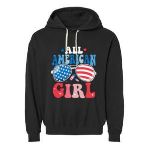 All American Girl Sunglasses 4th Of July Family Matching Garment-Dyed Fleece Hoodie