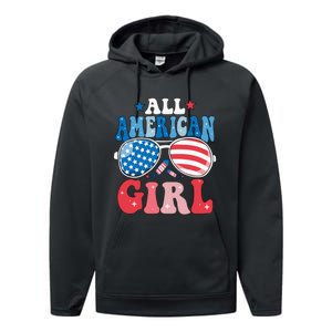 All American Girl Sunglasses 4th Of July Family Matching Performance Fleece Hoodie