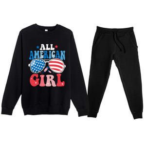 All American Girl Sunglasses 4th Of July Family Matching Premium Crewneck Sweatsuit Set