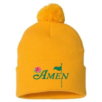 Amen Azalea Golf Masters Floral Golfing Enthusiast Pom Pom 12in Knit Beanie