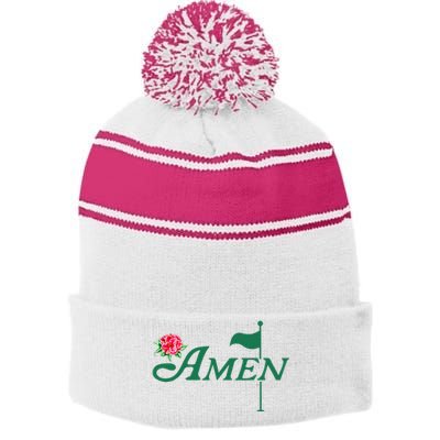 Amen Azalea Golf Masters Floral Golfing Enthusiast Stripe Pom Pom Beanie