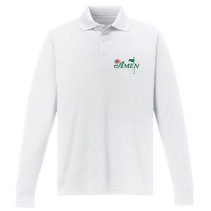 Amen Azalea Golf Masters Floral Golfing Enthusiast Performance Long Sleeve Polo