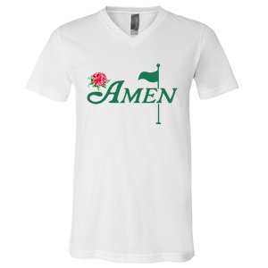 Amen Azalea Golf Masters Floral Golfing Enthusiast V-Neck T-Shirt