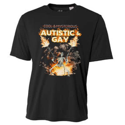 Autistic And Gay Skeleton Funny Cooling Performance Crew T-Shirt