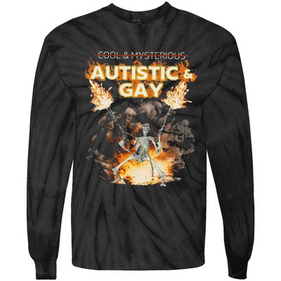 Autistic And Gay Skeleton Funny Tie-Dye Long Sleeve Shirt