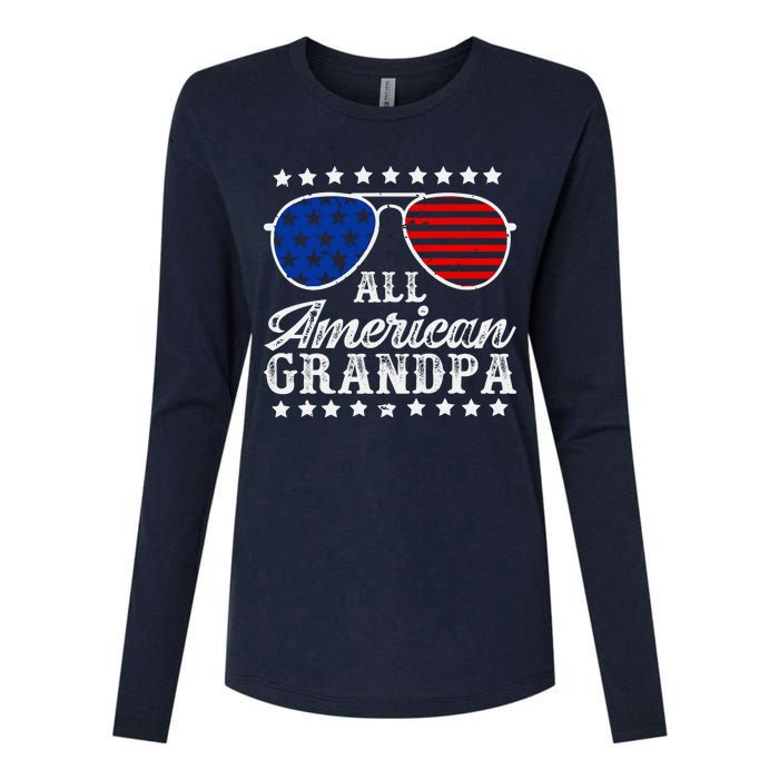 All American Grandpa 4th Of July Family Matching Sunglasses Fathers Day Womens Cotton Relaxed Long Sleeve T-Shirt