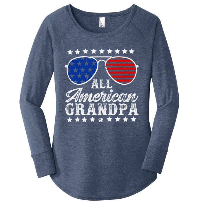 All American Grandpa 4th Of July Family Matching Sunglasses Fathers Day Women's Perfect Tri Tunic Long Sleeve Shirt