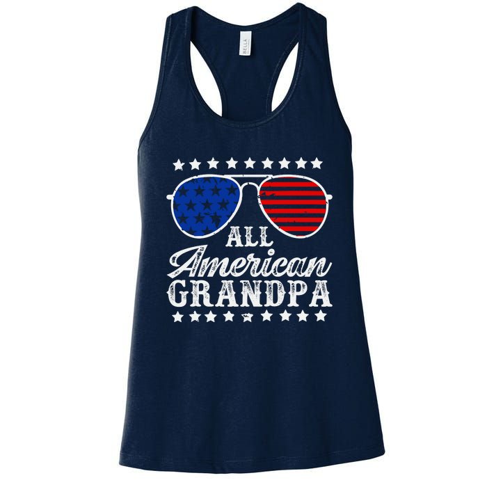 All American Grandpa 4th Of July Family Matching Sunglasses Fathers Day Women's Racerback Tank