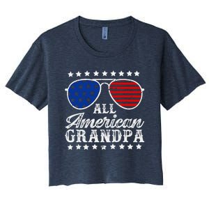 All American Grandpa 4th Of July Family Matching Sunglasses Fathers Day Women's Crop Top Tee