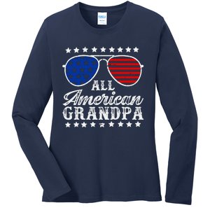 All American Grandpa 4th Of July Family Matching Sunglasses Fathers Day Ladies Long Sleeve Shirt