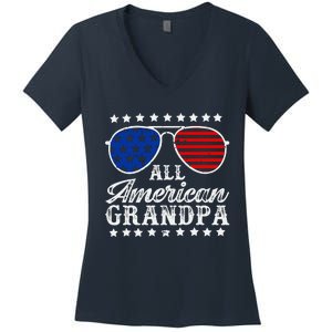 All American Grandpa 4th Of July Family Matching Sunglasses Fathers Day Women's V-Neck T-Shirt