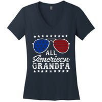 All American Grandpa 4th Of July Family Matching Sunglasses Fathers Day Women's V-Neck T-Shirt